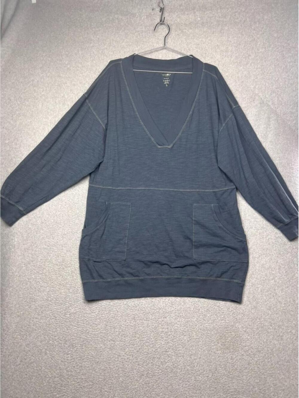 Natural Life Oversized Relaxed V-Neck Terry Pullover Sweatshirt Gray S/M